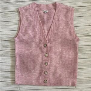 Pink Ribbed Knit Vest with Button Detail